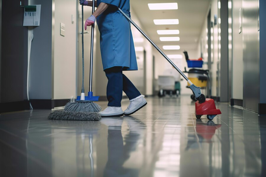 Experience the Brilliance: Unleashing the Power of Professional Tampa Floor Cleaning - hospital-worker-doing-cleaning-room-generative-ai-illustration