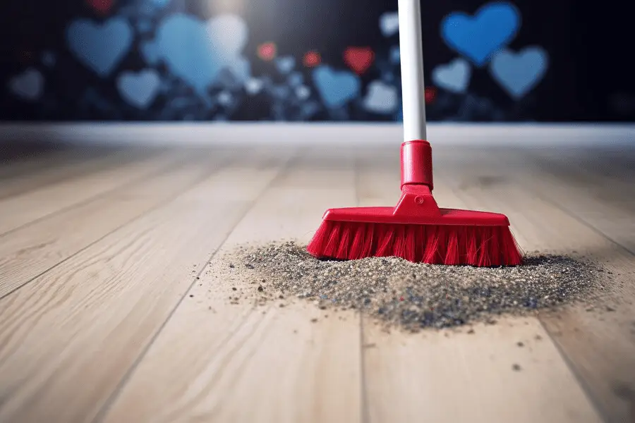 sweeping dirty floor